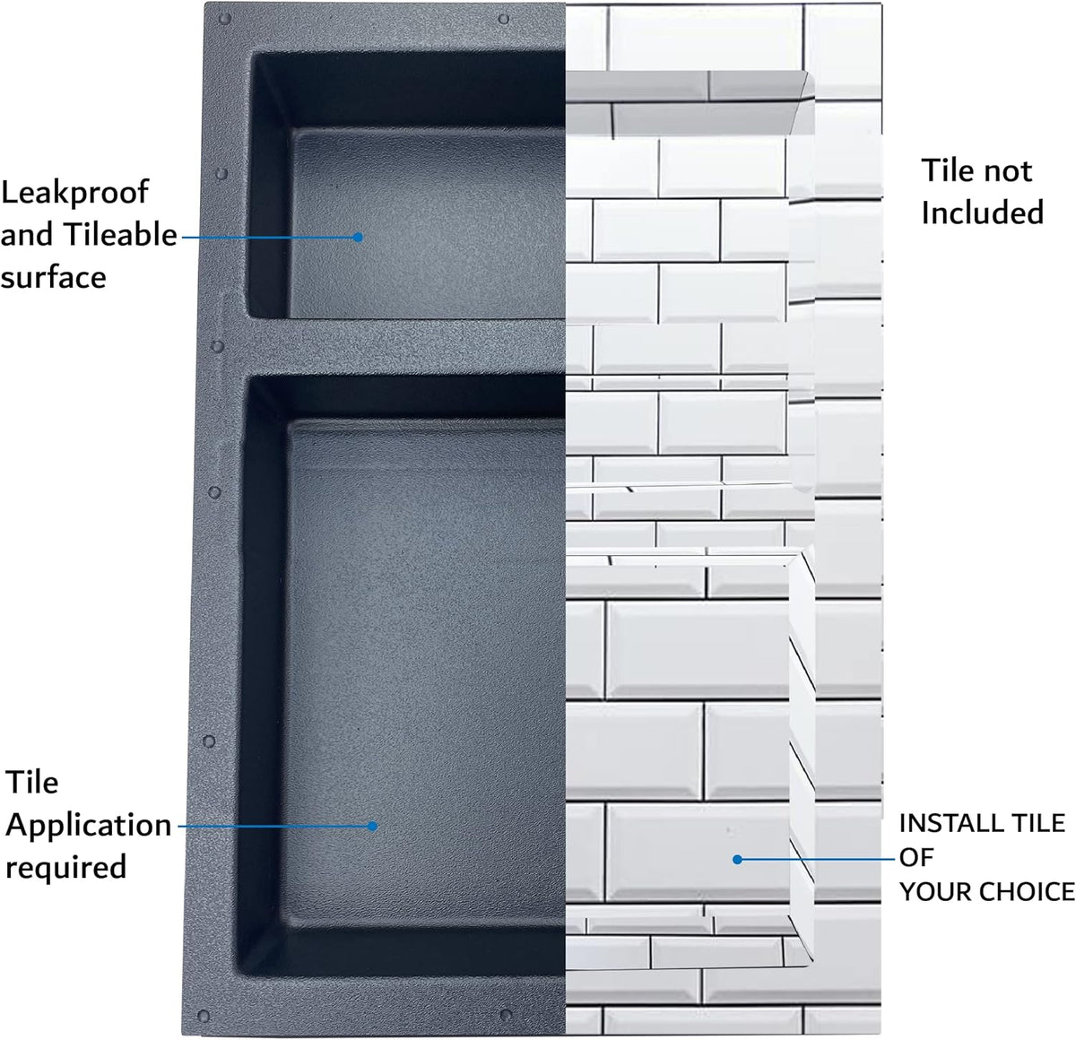 Black Matte Shower Niche Tile Template W209