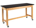 48x22 Solid Ash Wood Science Lab Table with HPL Top and Casters in Black Y430