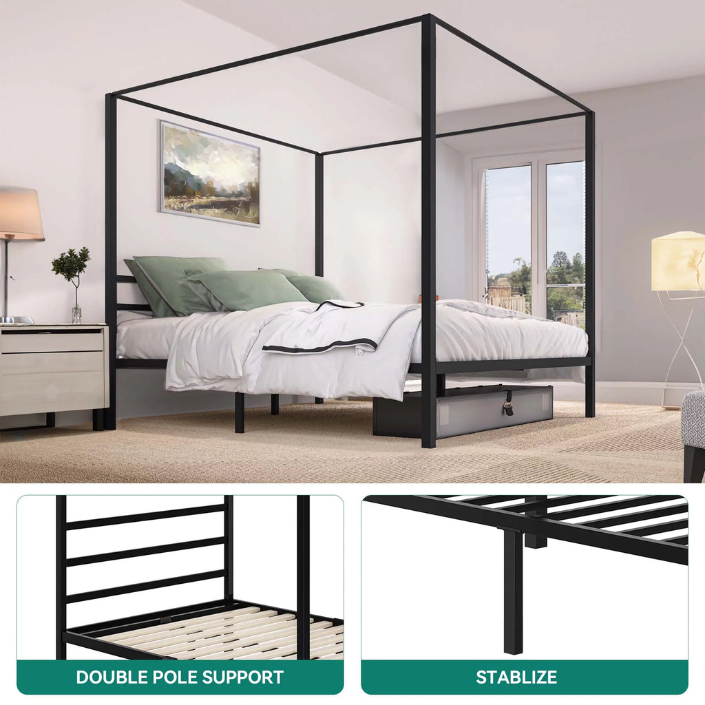 Black King Size Canopy Bed Frame with Headboard U124