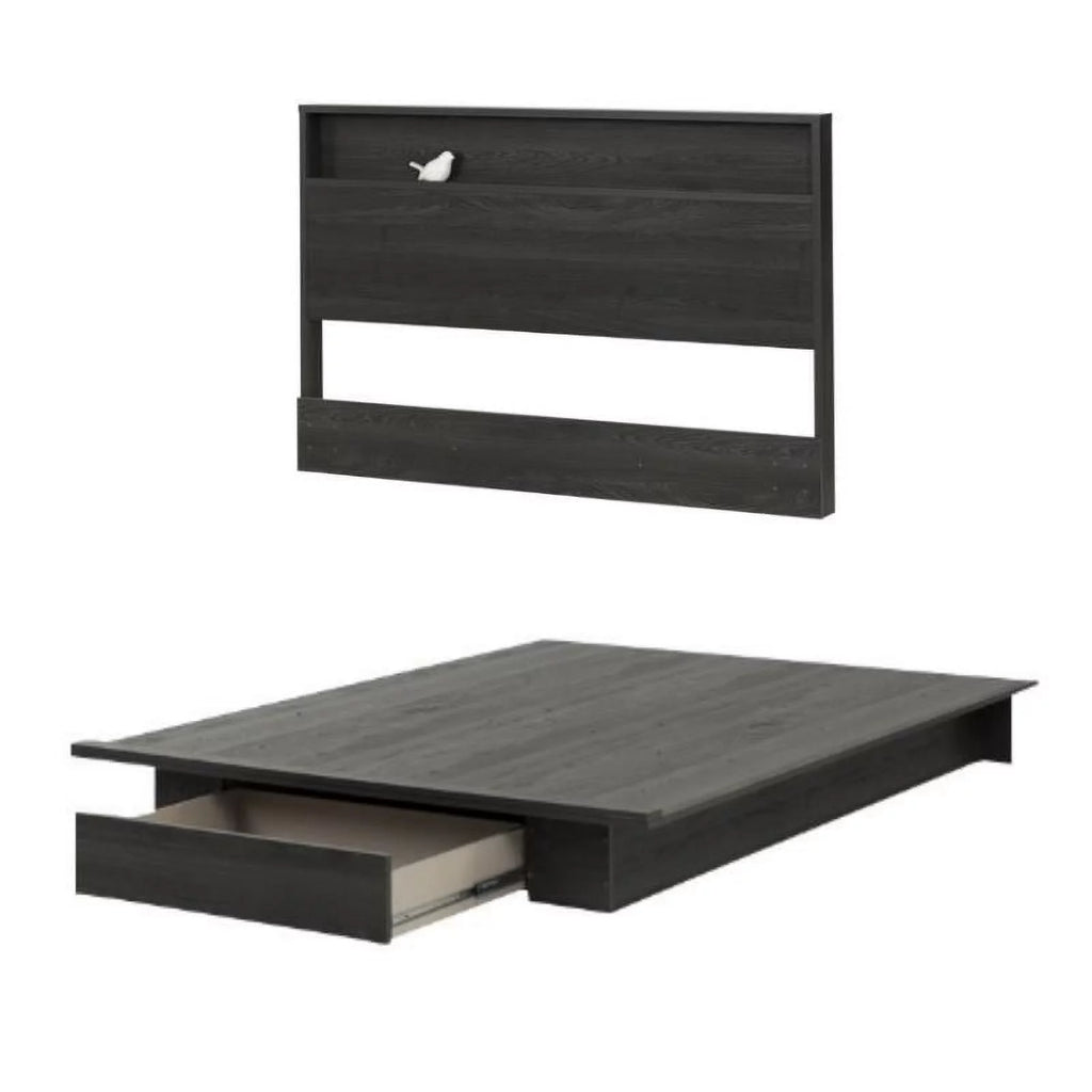 Queen Platform Bed & Headboard Set in Gray Oak D971452