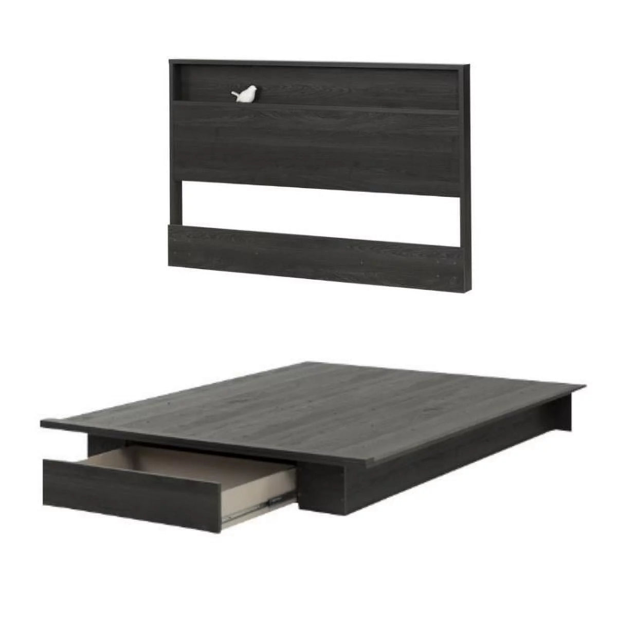 Queen Platform Bed & Headboard Set in Gray Oak D971452