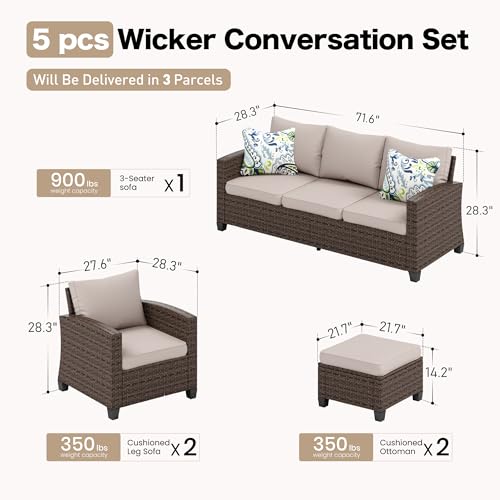Brown Wicker Rattan 7 Pieces Patio Furniture Set with Cushion and Firepit Table I61824
