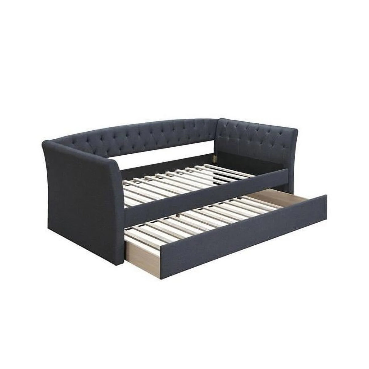 Charcoal Gray Button Tufted Wood Day Bed with Trundle I85245