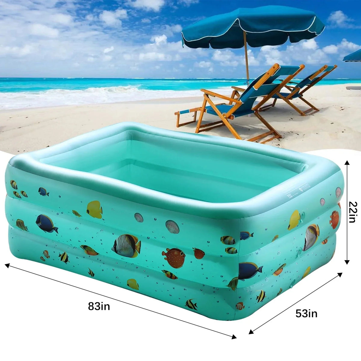 Inflatable Pool, 6.9 x 5 x 1.8 ft Rectangular D933