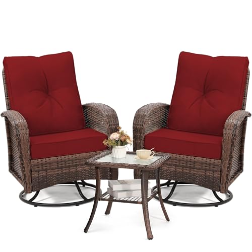 3 Piece Rattan Wicker Bistro Set with Glass Top Table W298