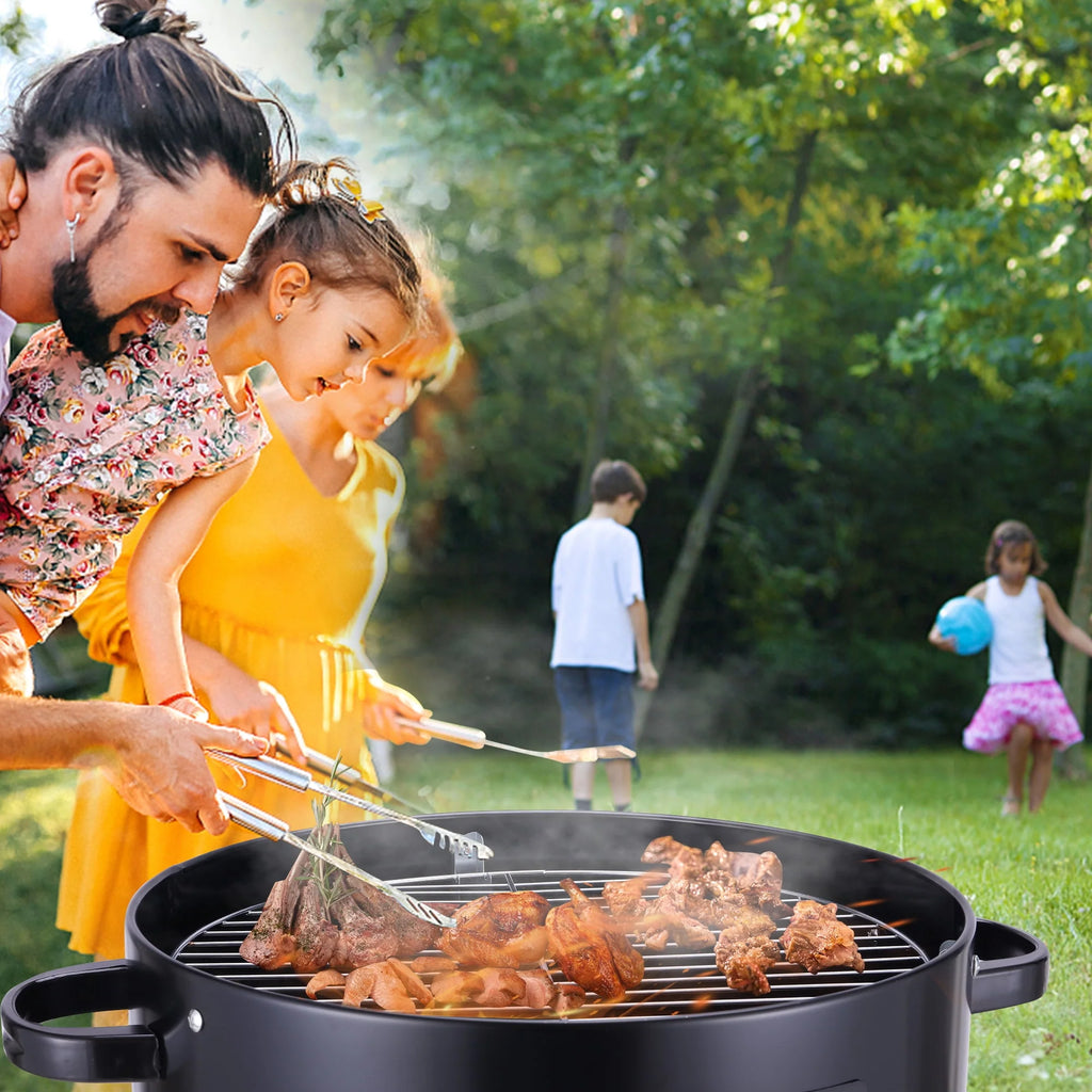 3-in-1 Steel Charcoal Smoker BBQ Grill with Thermometer M77232