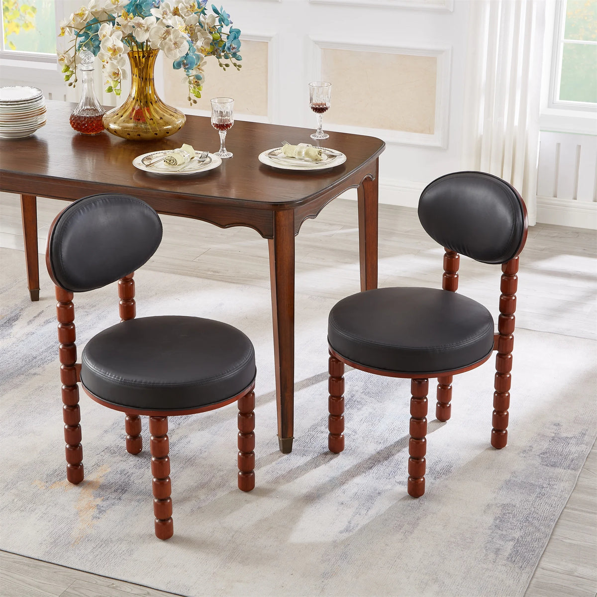 Set of 2 Black Upholstered Dining Chairs with Wood Legs T679