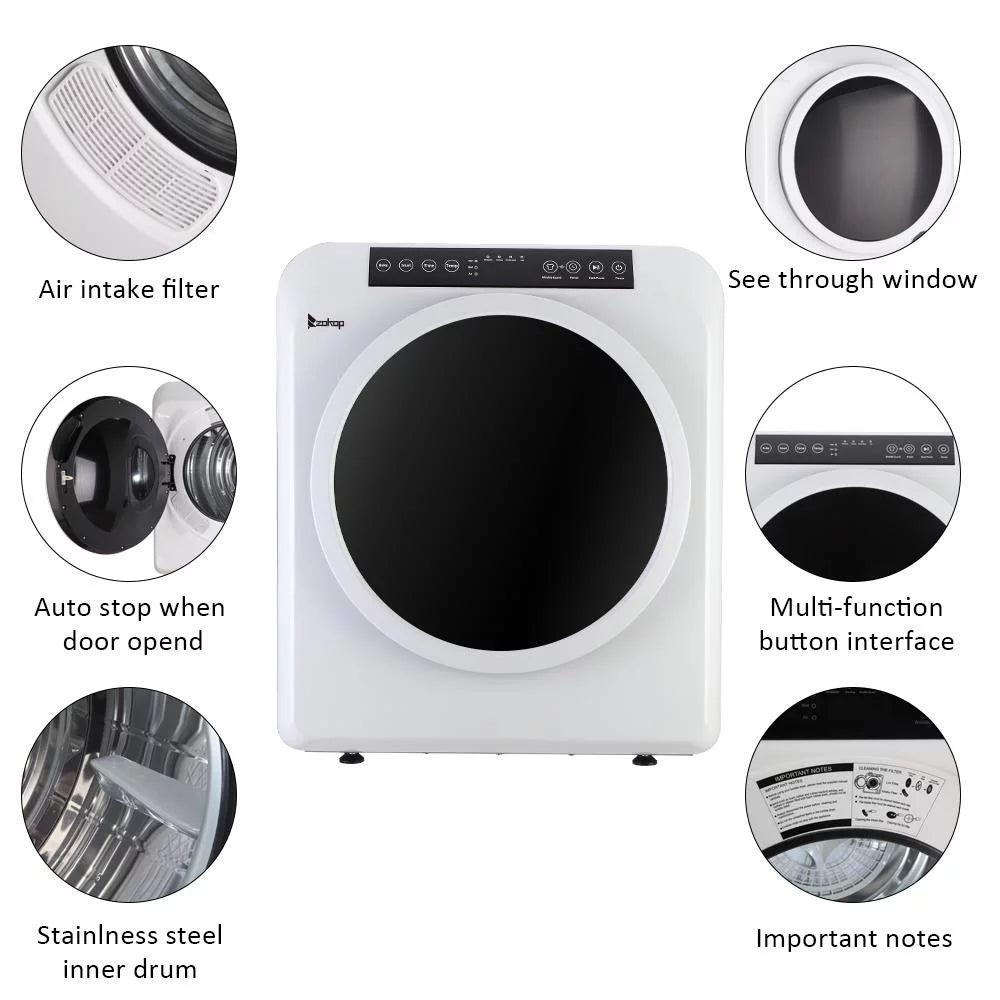 White 13lbs Capacity Stainless Steel Electric Clothes Dryer N795491