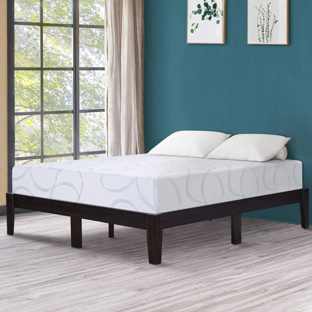 14 Inch Solid Wood Platform Bed Frame King Dark Brown H260710