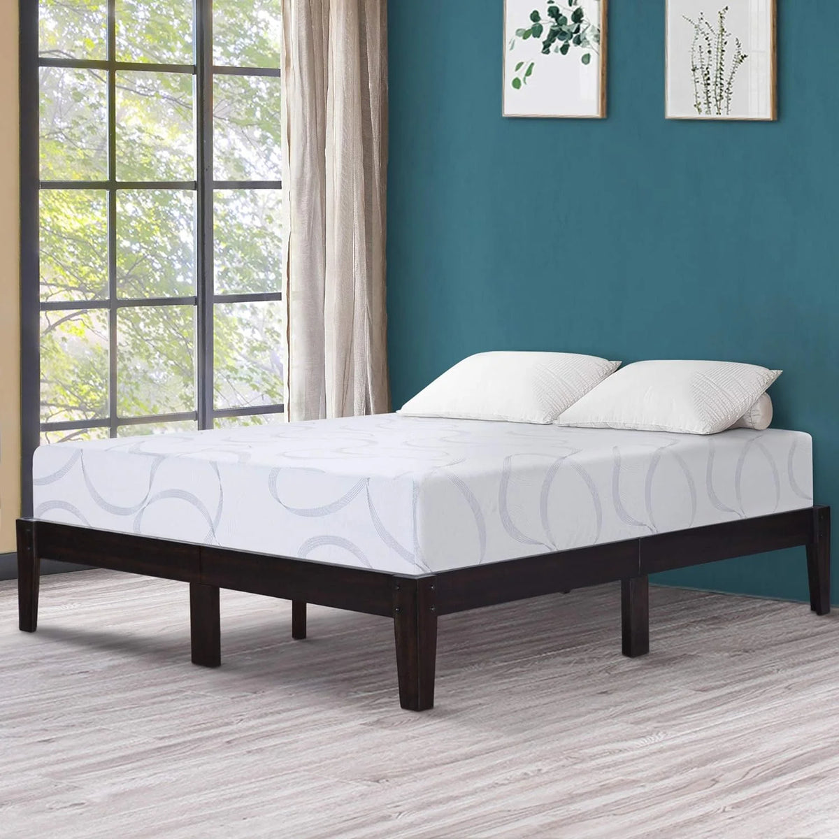 14 Inch Solid Wood Platform Bed Frame King Dark Brown H260710