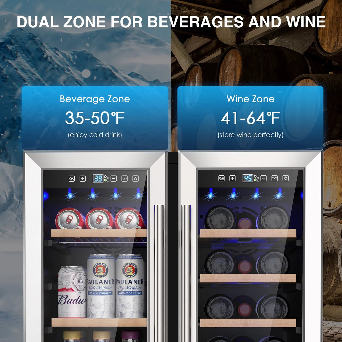 Beverage Refrigerator and Wine Cooler, Dual Zone 24 inch Built-in 20 Bottles 57 Cans K27026