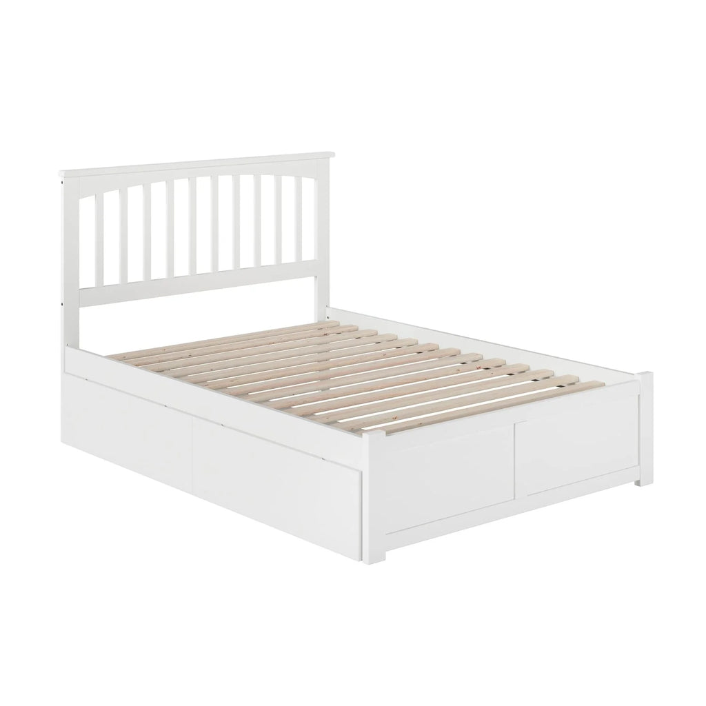 White Platform Bed with Footboard and 2 Drawers T6379