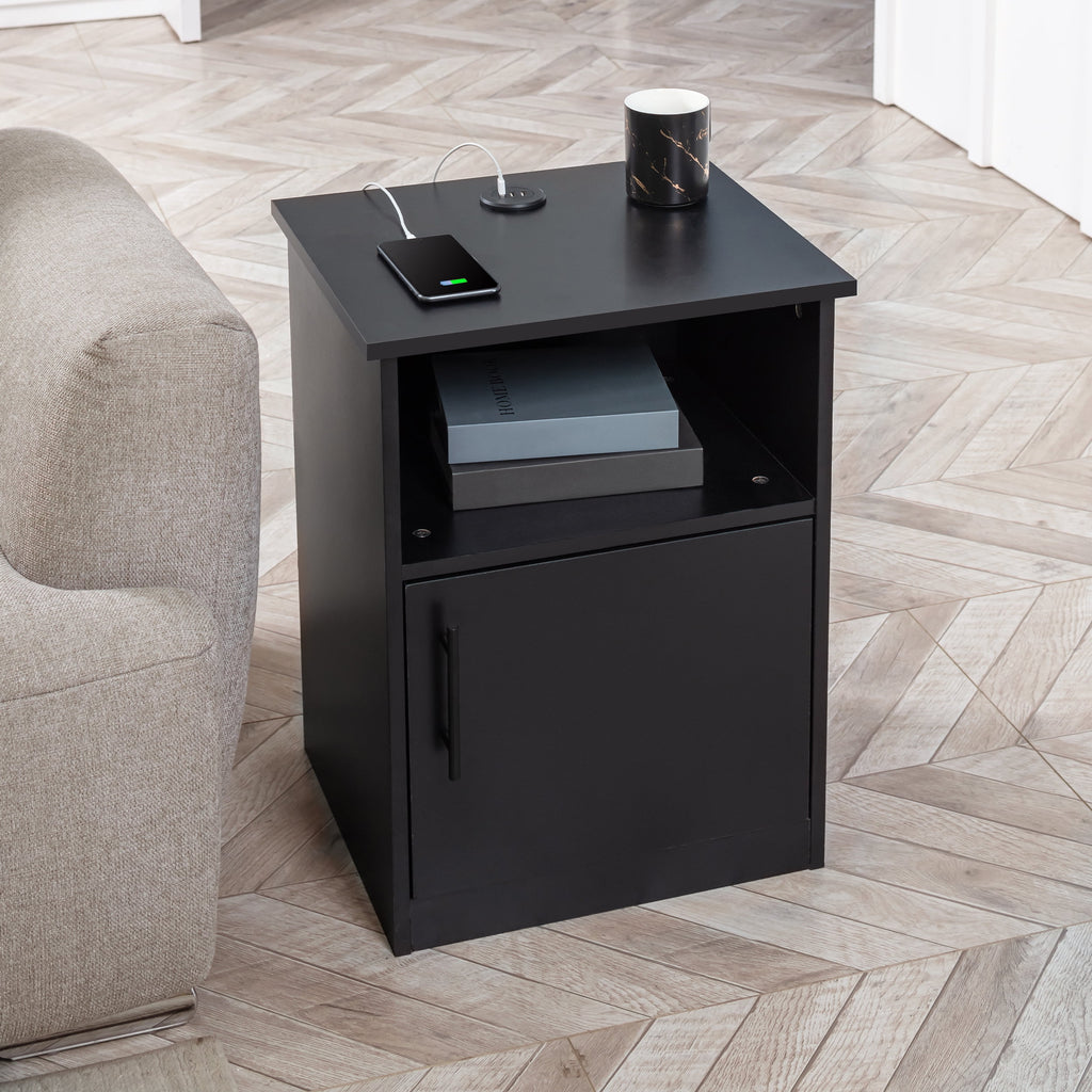 Black Nightstand with Storage and 3 USB Ports C2815