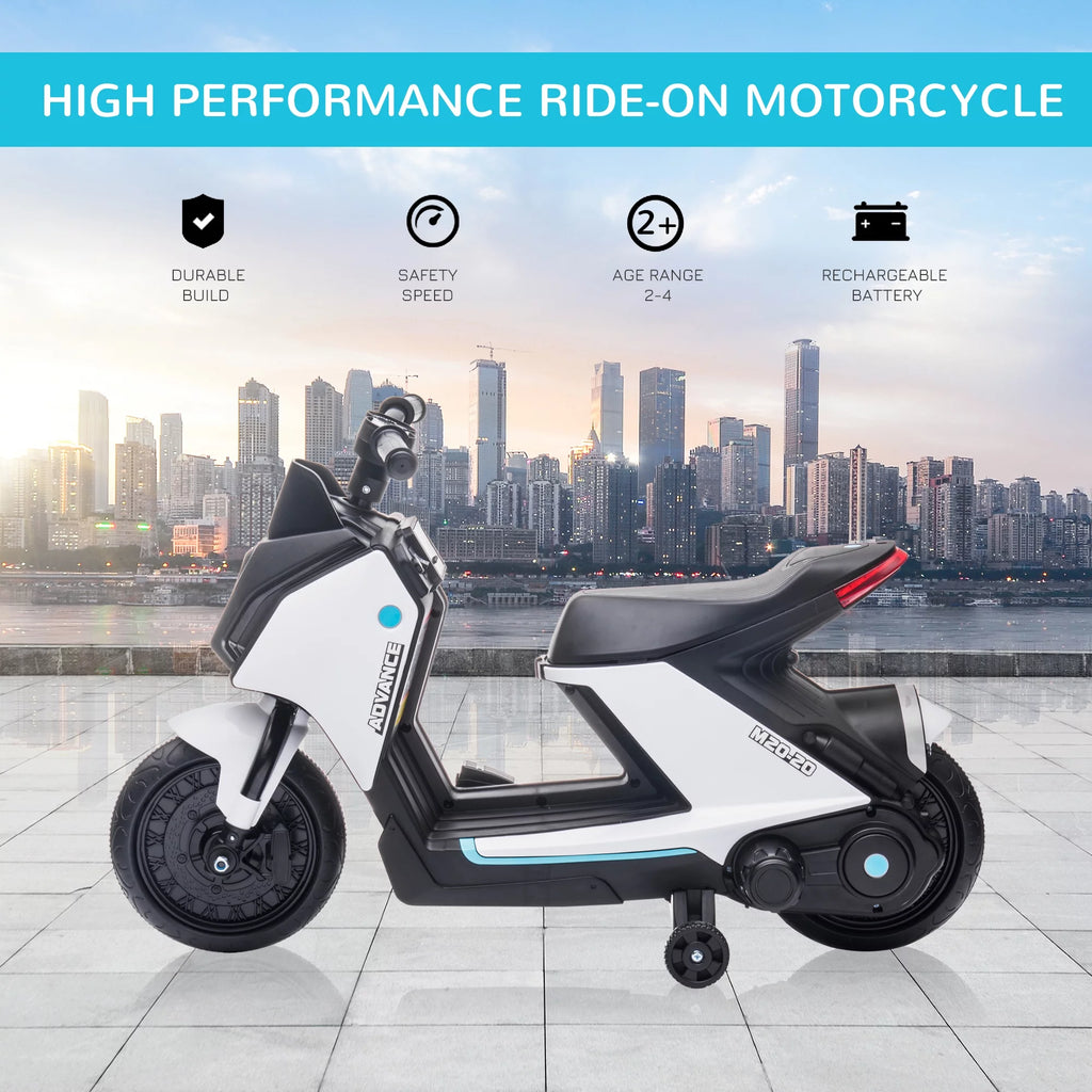 6V Kids Electric Motorcycle Ride-On Rechargeable Bike with Headlights, White F48455