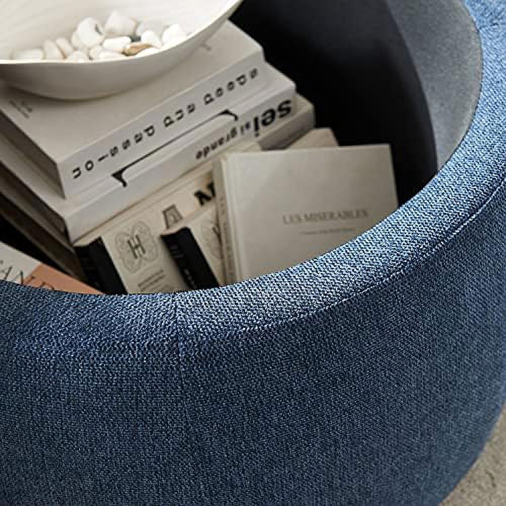 Light Gray Round Ottoman with Reversible Lid Tray U2557