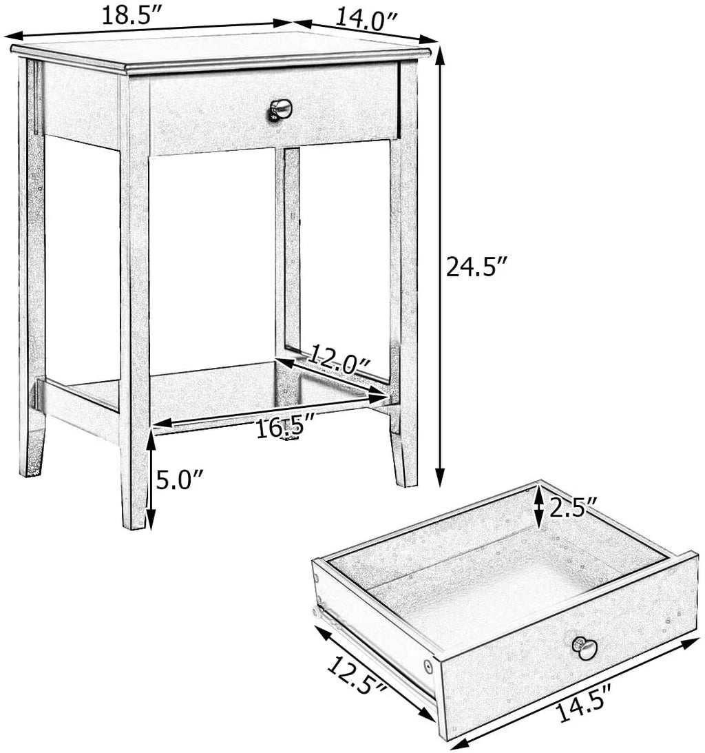 White 2-Tier Wooden Nightstand with Drawer R9357