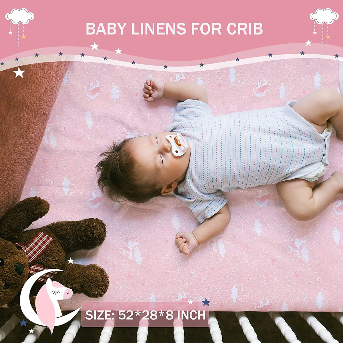 3-Piece Pink Unicorn Crib Bedding Set R781738