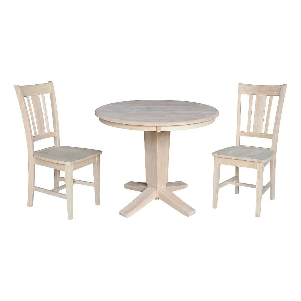 Unfinished Solid Wood Pedestal Dining Table with 2 Chairs L1024