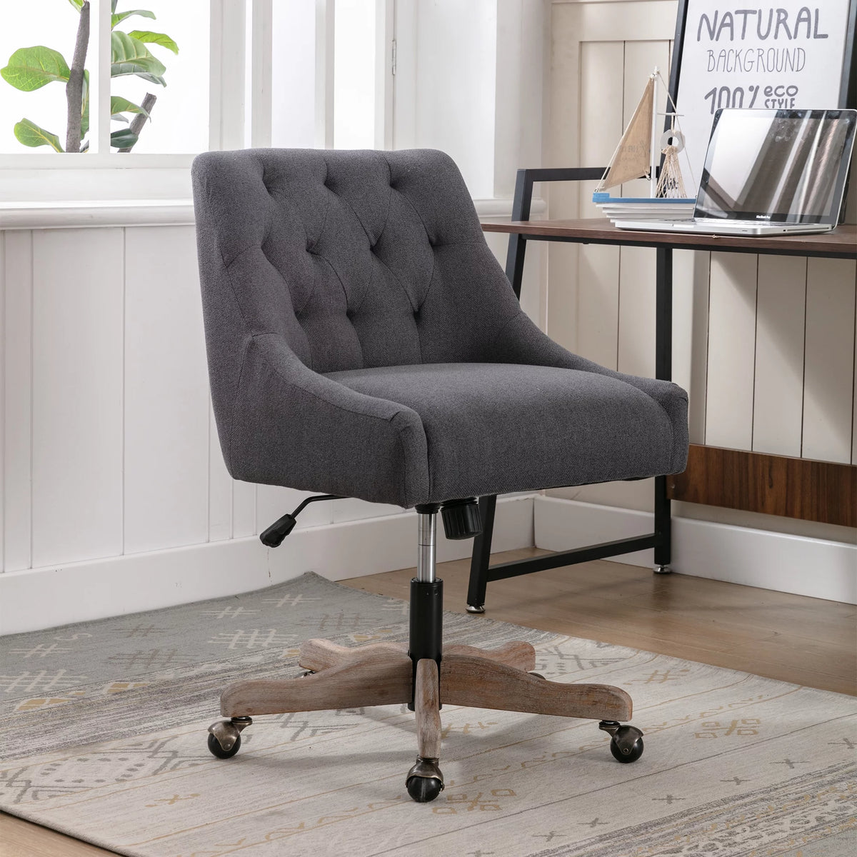 Charcoal Grey Upholstered Swivel Office Chair S55940