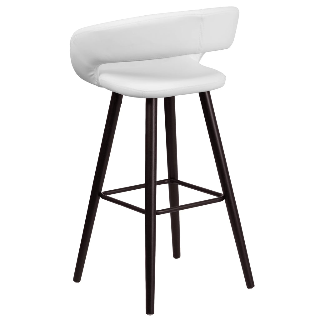 Cappuccino Wood Barstool with White Vinyl M69717
