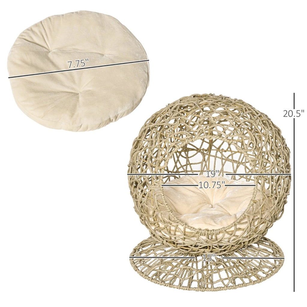 Rattan Elevated Cat Bed with Soft Cushion U606262