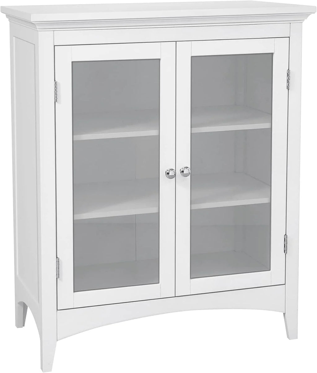 White 2-Door Wooden Floor Cabinet with Adjustable Shelves Y8589