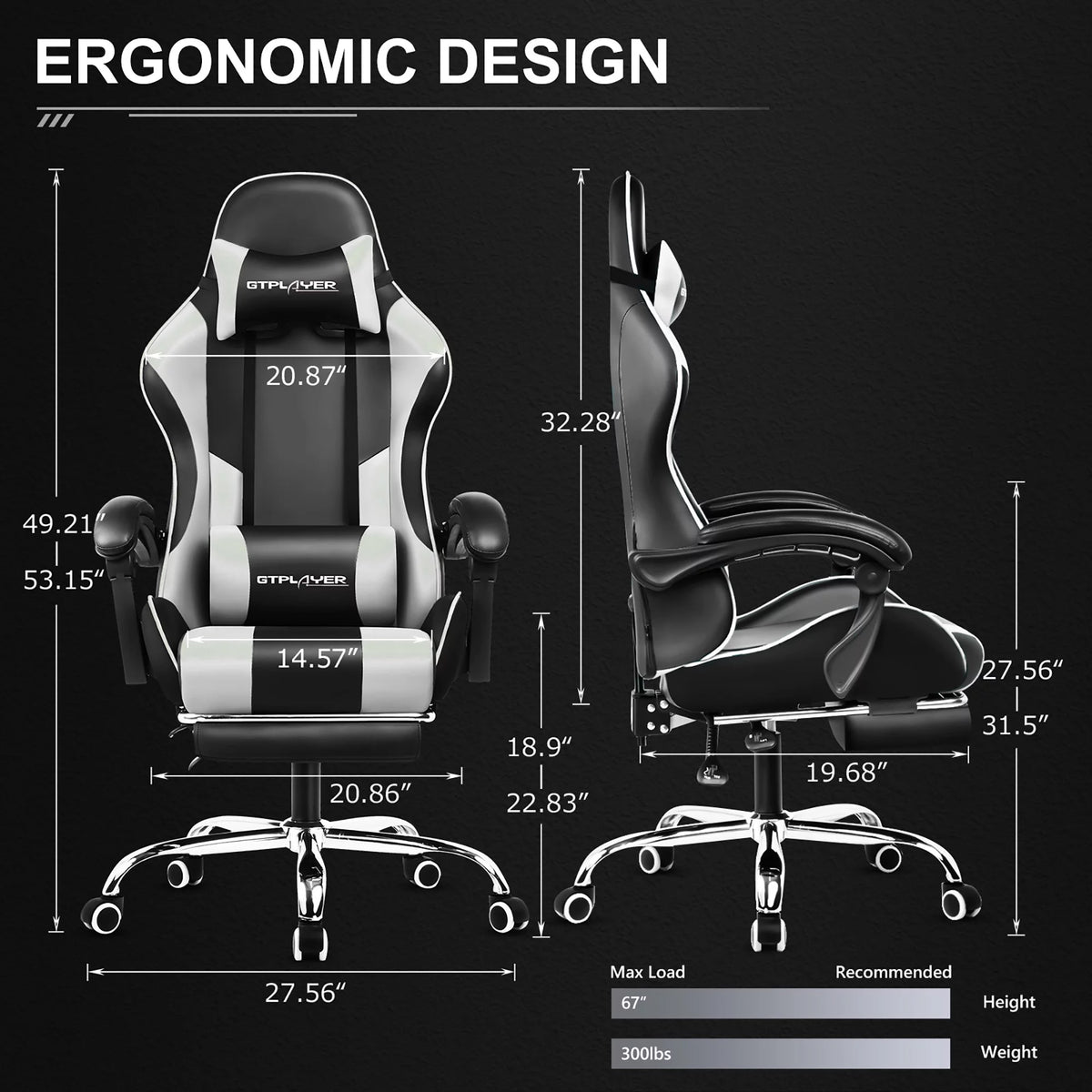 White Gaming Chair with Footrest Q55929