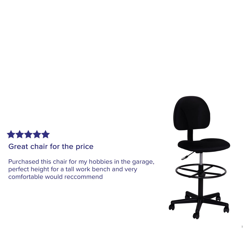 Black Fabric Mid-Back Drafting Chair with Footring B848304