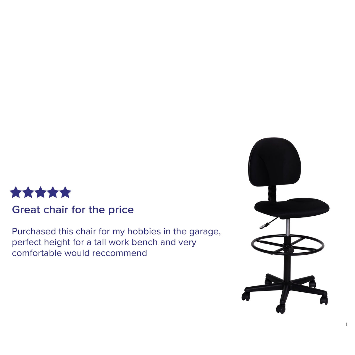 Black Fabric Mid-Back Drafting Chair with Footring B848304