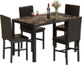 5 Piece Marble Dining Table Set with Faux Leather Metal Frame Chairs B5478