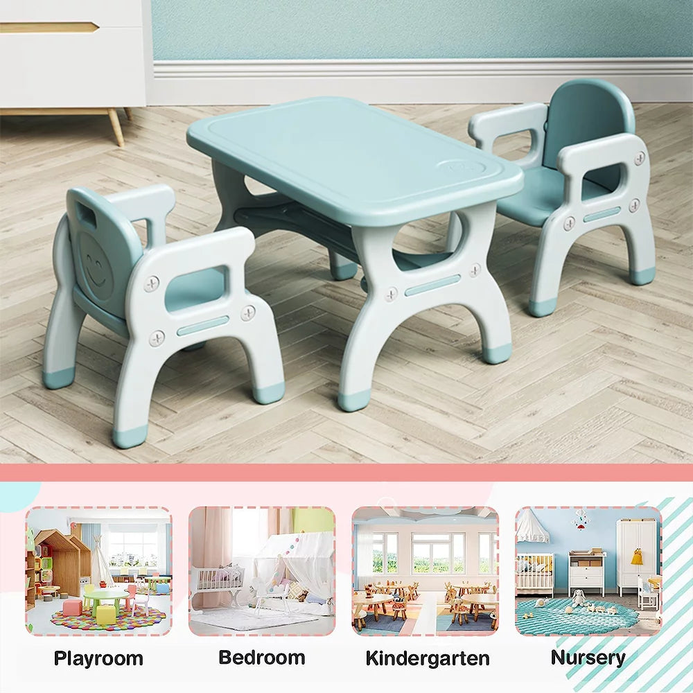 Kids Learning Desk and 2 Chairs Set Blue R654
