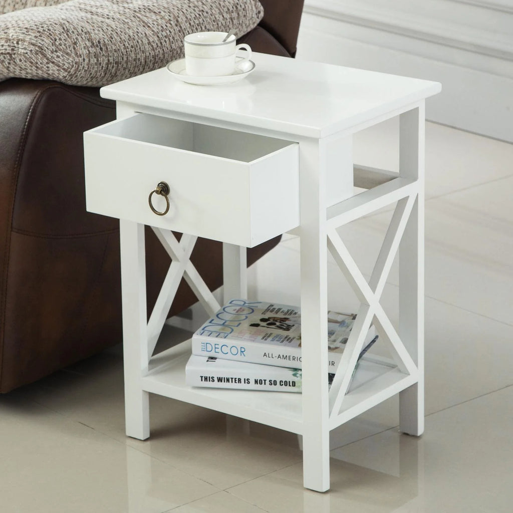 White Nightstand End Table with Drawer X4530