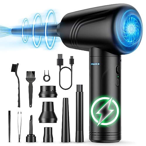 11-in-1 Compressed Air Duster, 3-Gear Adjustable 120000 RPM Electric Air Duster with LED Light, 9000mAh Cordless M2480