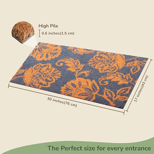 Blue Floral Print Coir Door Mat X931