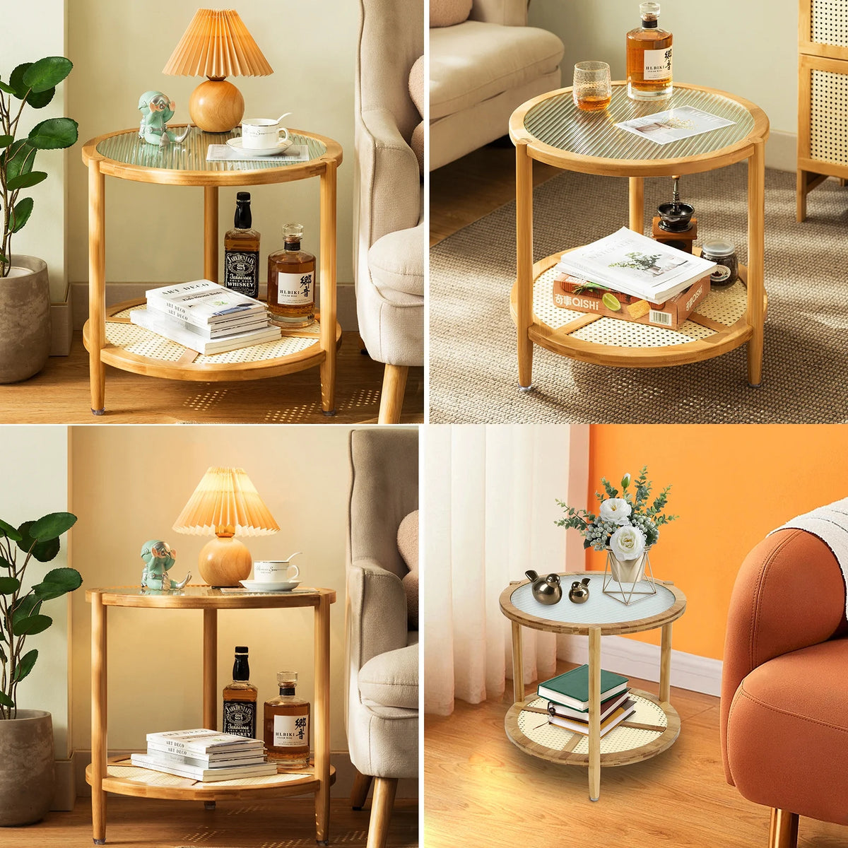 Round Wood Coffee Table with Storage Shelves N429282