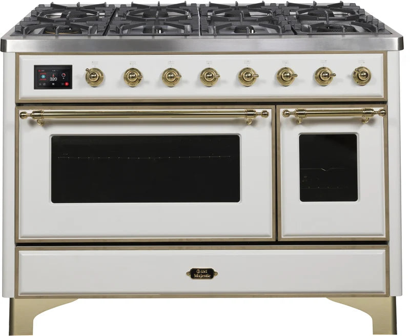 White Dual Fuel Propane Gas Range with Brass Trim E337057