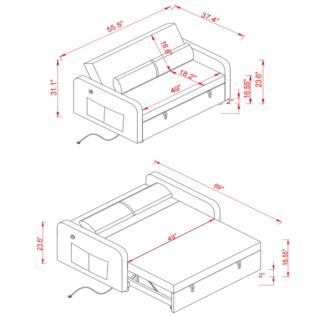 Convertible Sofa Bed with Pull Out Sofa Bed T980