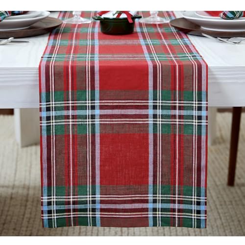 100% Pure Linen Green Tartan Plaid Table Runner 14 x 72 Inch N2748