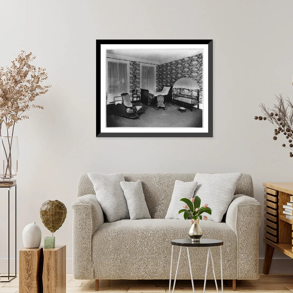 Framed Print with Canopy Crib, Rocking Chairs, Bed and Chairs T8531