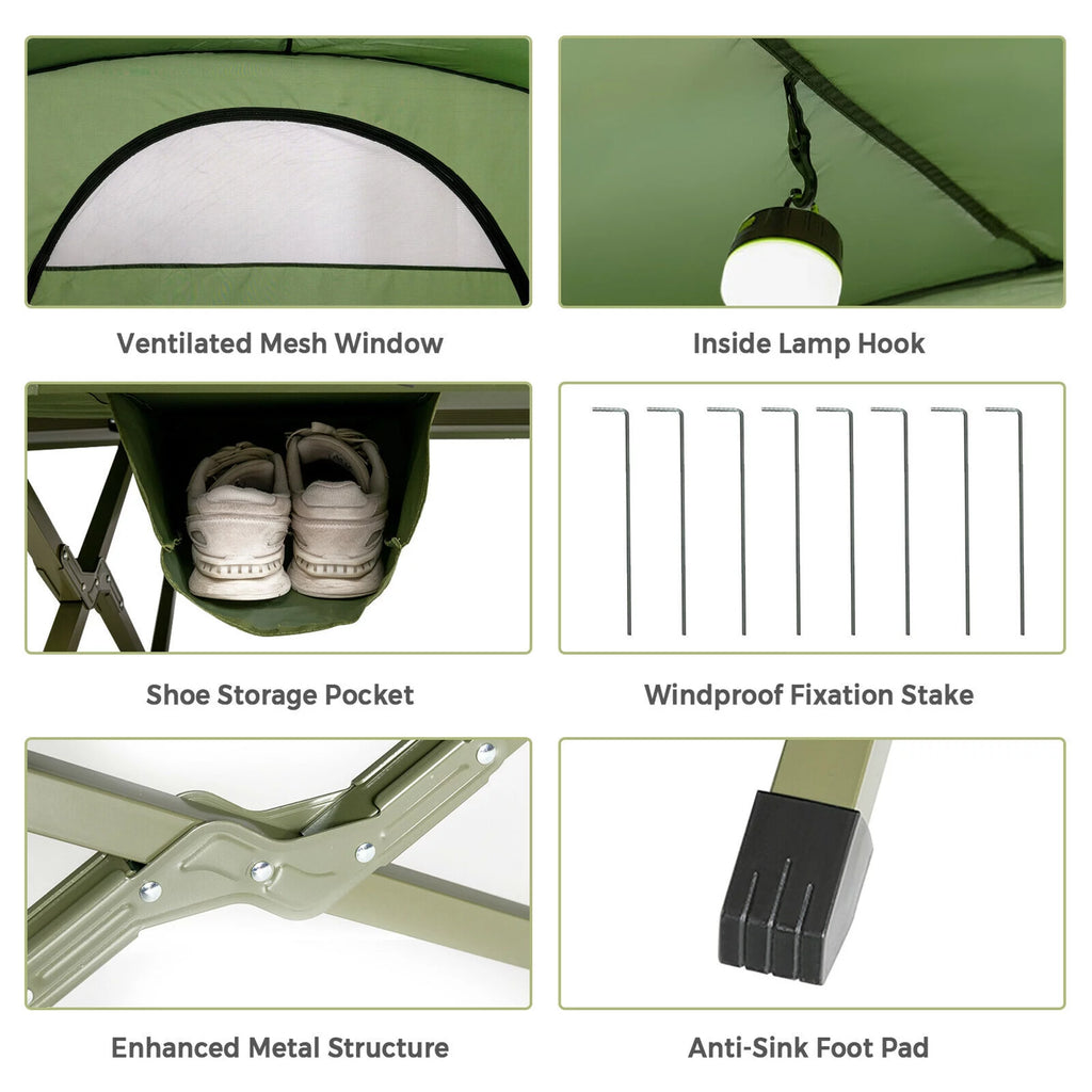 2-Person Elevated Camping Tent Cot with External Cover Green C8811
