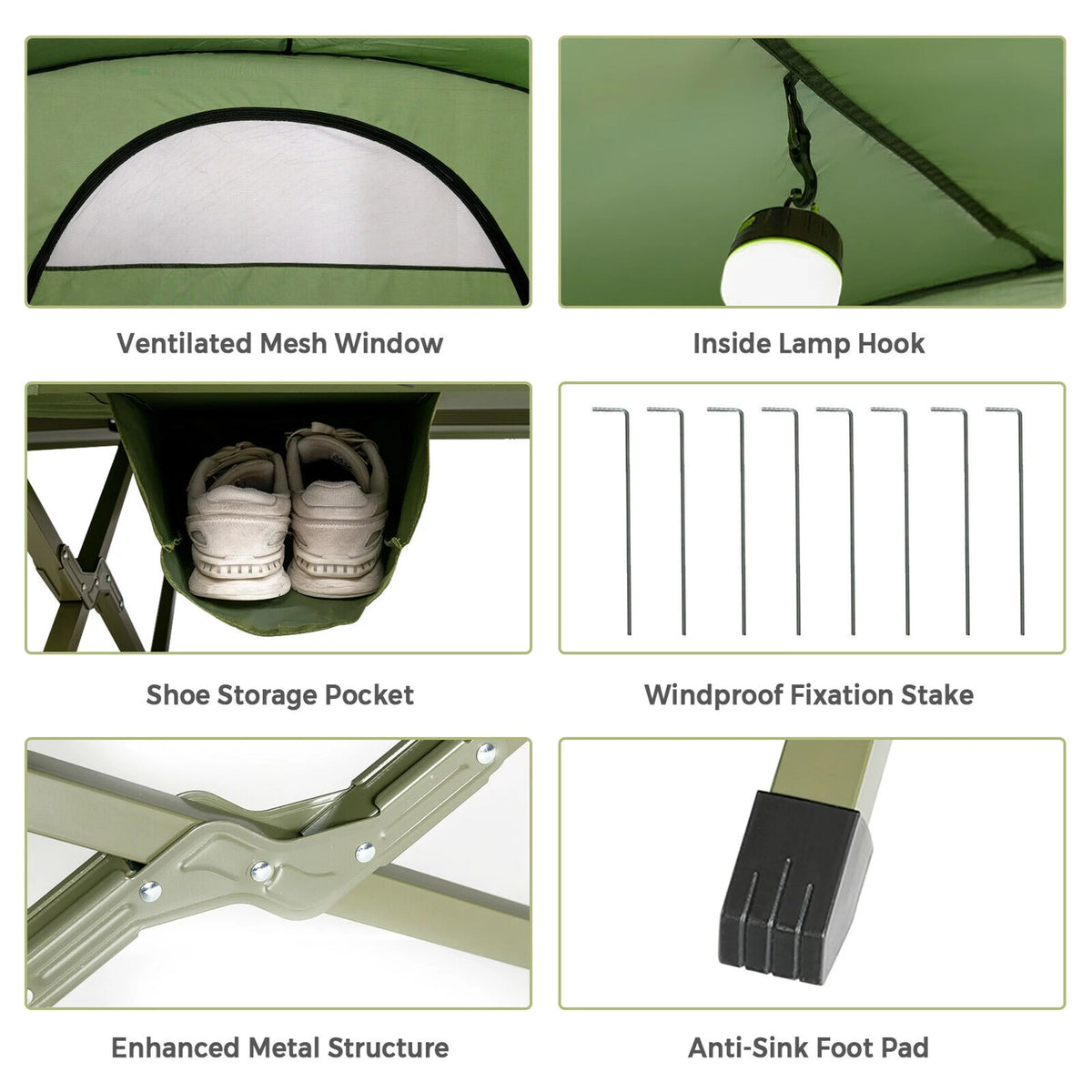 2-Person Elevated Camping Tent Cot with External Cover Green C8811