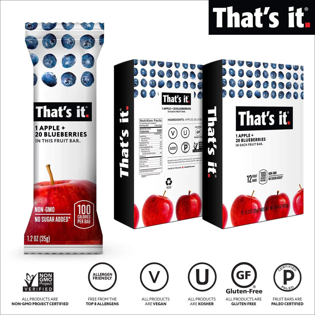 Apple Blueberry 100% Natural Fruit Bar 12 Pack B50142