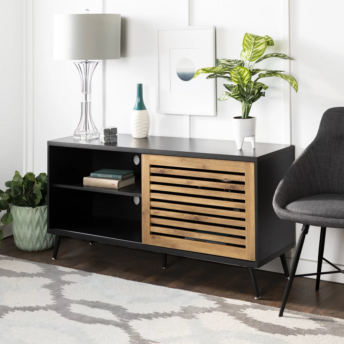 Black Mid Century Modern TV Stand J395