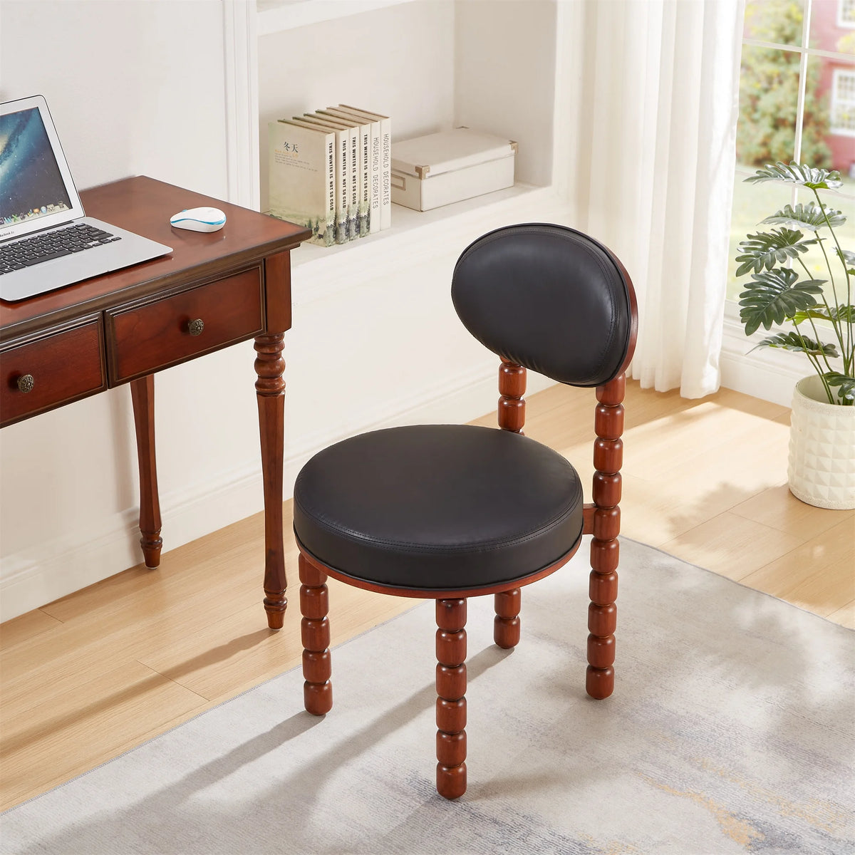 Set of 2 Black Upholstered Dining Chairs with Wood Legs T679