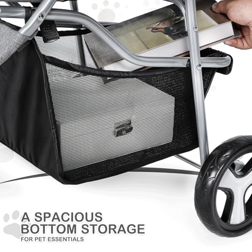 3 Wheels Pet Stroller with Storage Basket and Cup Holder W110502
