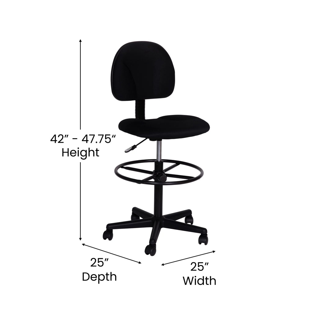 Black Fabric Mid-Back Drafting Chair with Footring B848304
