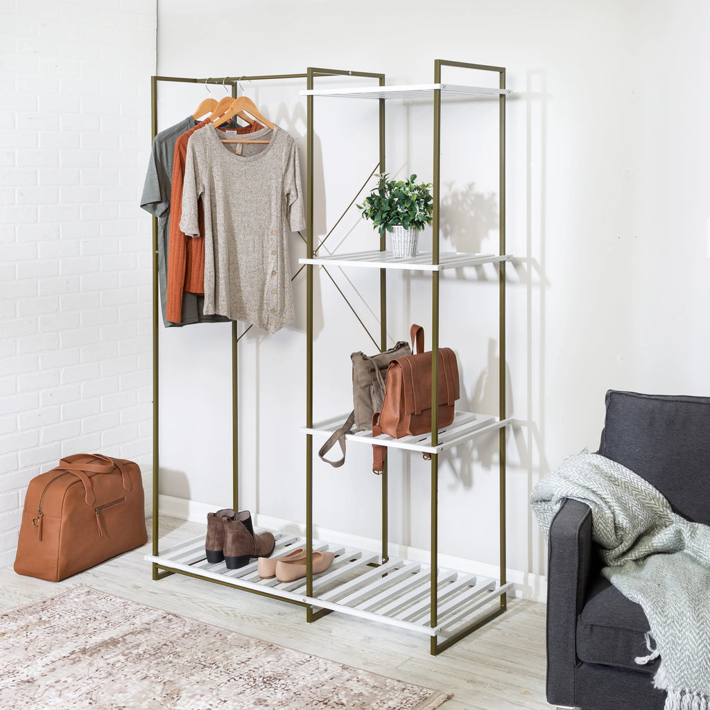 Freestanding Open Metal Closet Wardrobe with 4 Shelves V464048