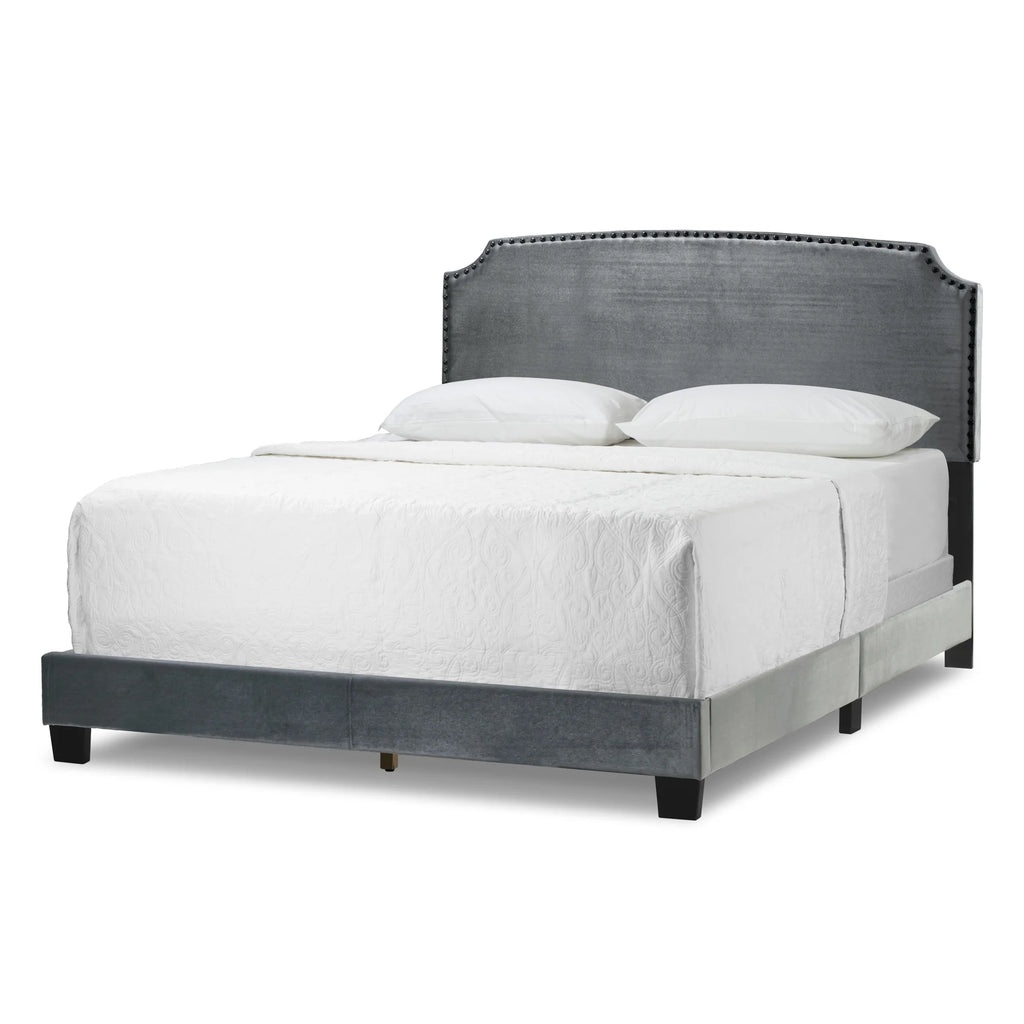 Gray Fabric Queen Bed with Nail Head Trim X85212