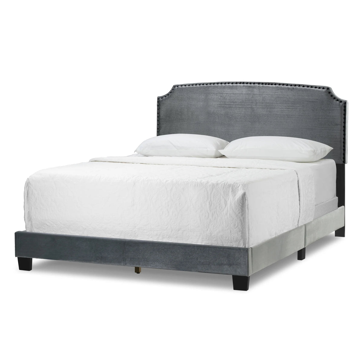 Gray Fabric Queen Bed with Nail Head Trim X85212
