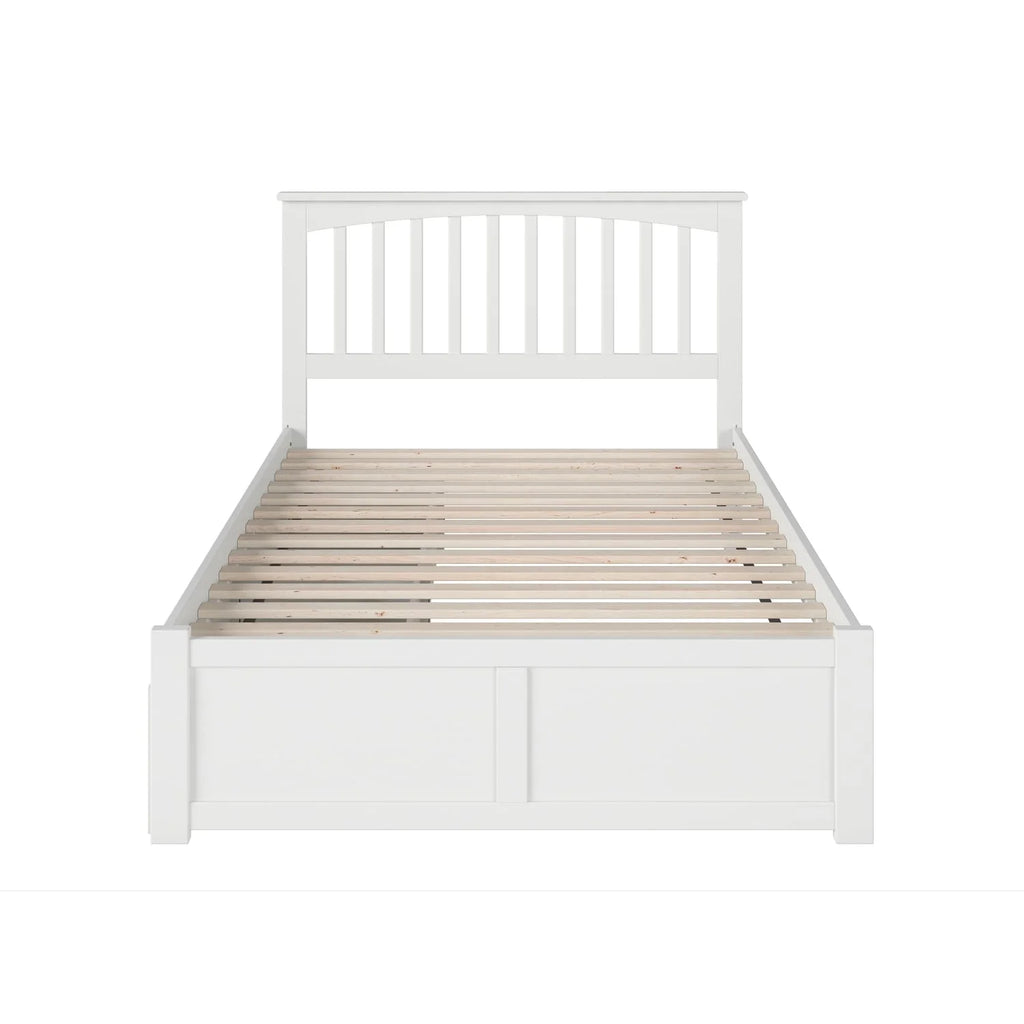 White Platform Bed with Footboard and 2 Drawers T6379
